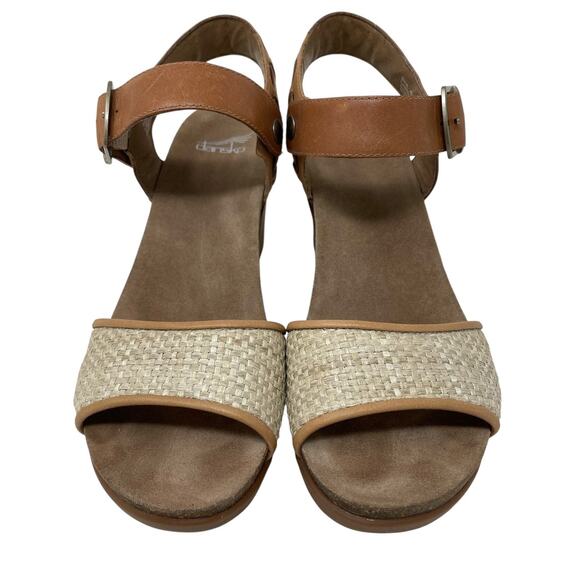 Dansko Debby Sandals Leather Woven Raffia Brown Size 40 Boho Chic Mediterranean - Picture 4 of 15